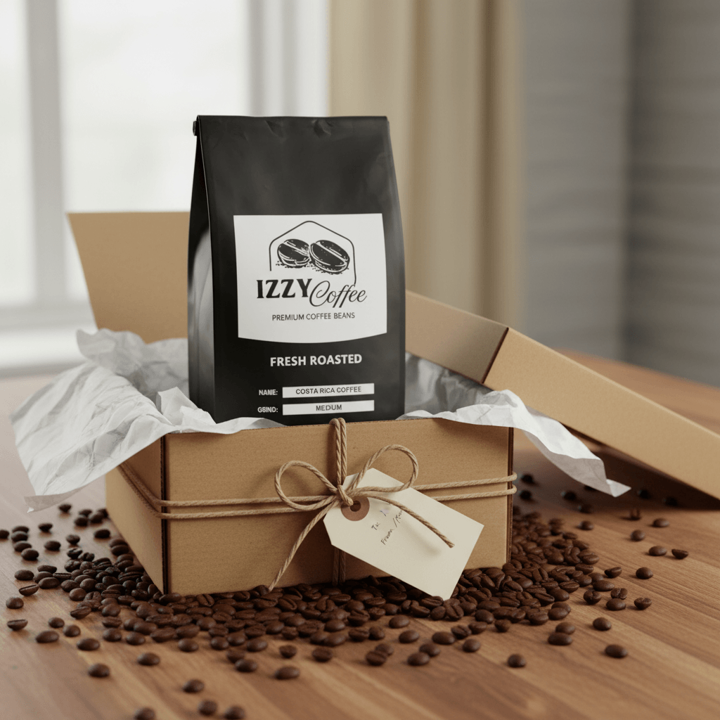 Costa Rica Coffee Izzy Coffee fresh roasted coffee lifestyle image for brewing and gifting