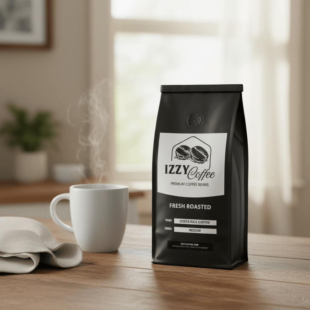 Costa Rica Coffee Izzy Coffee fresh roasted coffee lifestyle image for brewing and gifting
