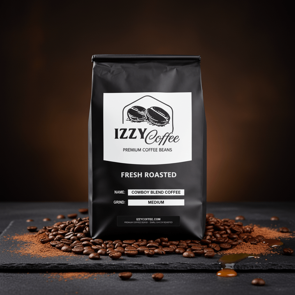 Cowboy Blend Coffee Izzy Coffee fresh roasted coffee lifestyle image for brewing and gifting
