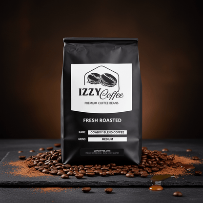 Cowboy Blend Coffee Izzy Coffee fresh roasted coffee lifestyle image for brewing and gifting