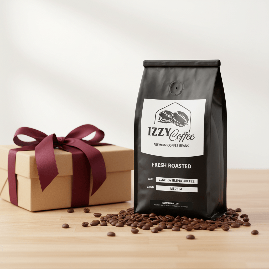 Cowboy Blend Coffee Izzy Coffee fresh roasted coffee lifestyle image for brewing and gifting