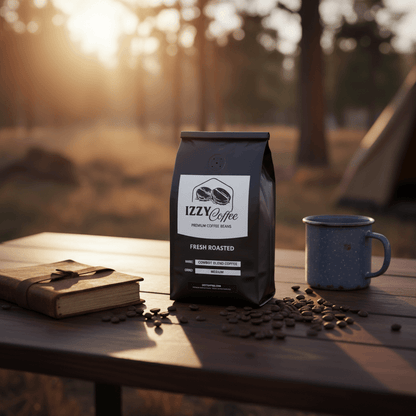 Cowboy Blend Coffee Izzy Coffee fresh roasted coffee lifestyle image for brewing and gifting