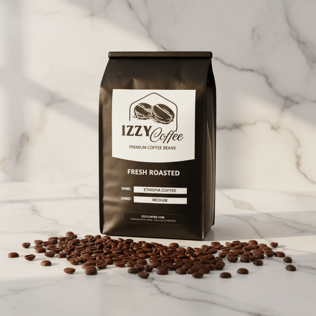 Ethiopia Coffee Izzy Coffee fresh roasted coffee lifestyle image for brewing and gifting