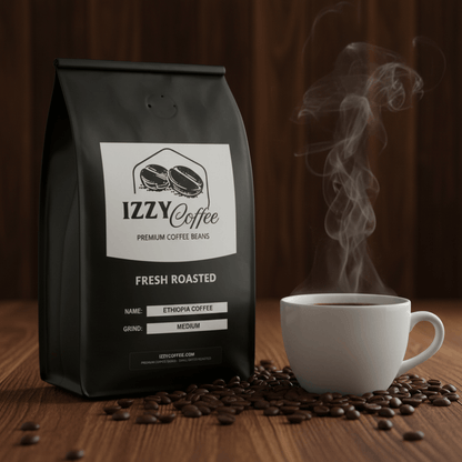 Ethiopia Coffee Izzy Coffee fresh roasted coffee lifestyle image for brewing and gifting