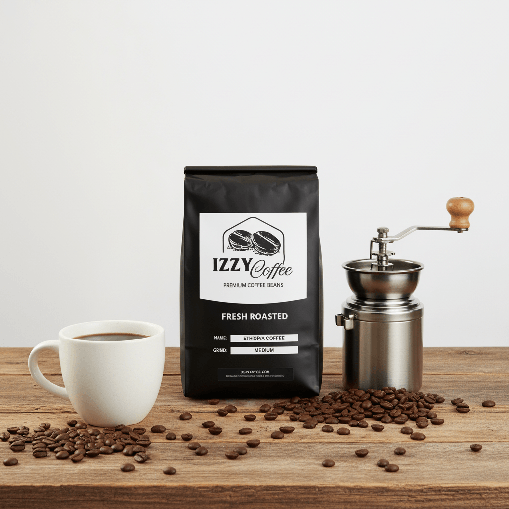 Ethiopia Coffee Izzy Coffee fresh roasted coffee lifestyle image for brewing and gifting