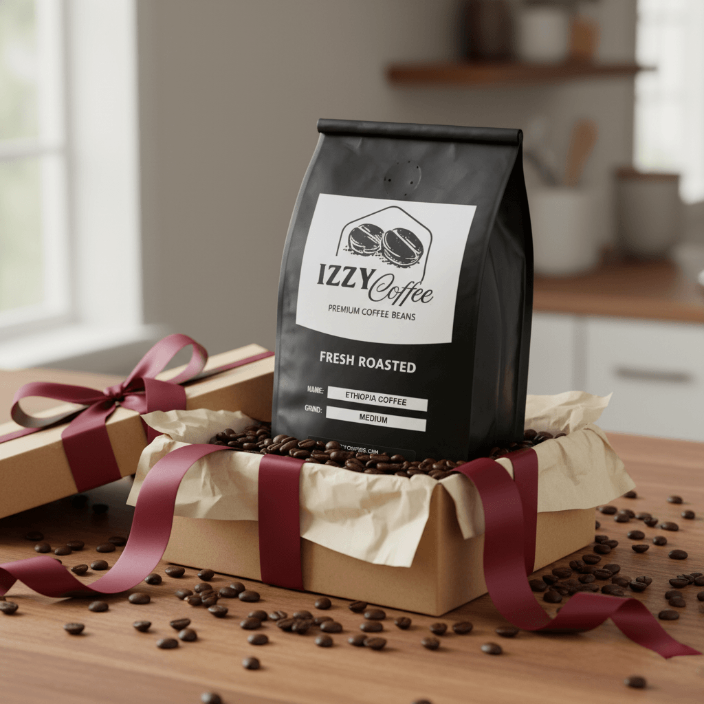 Ethiopia Coffee Izzy Coffee fresh roasted coffee lifestyle image for brewing and gifting