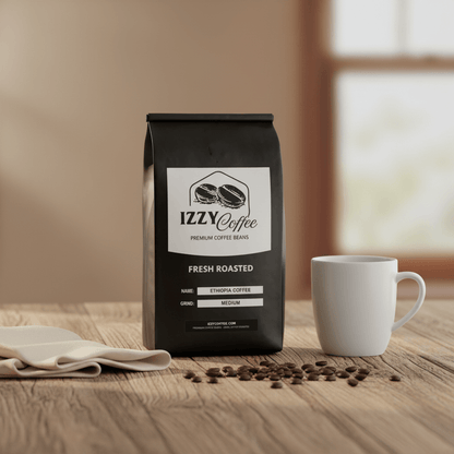 Ethiopia Coffee Izzy Coffee fresh roasted coffee lifestyle image for brewing and gifting
