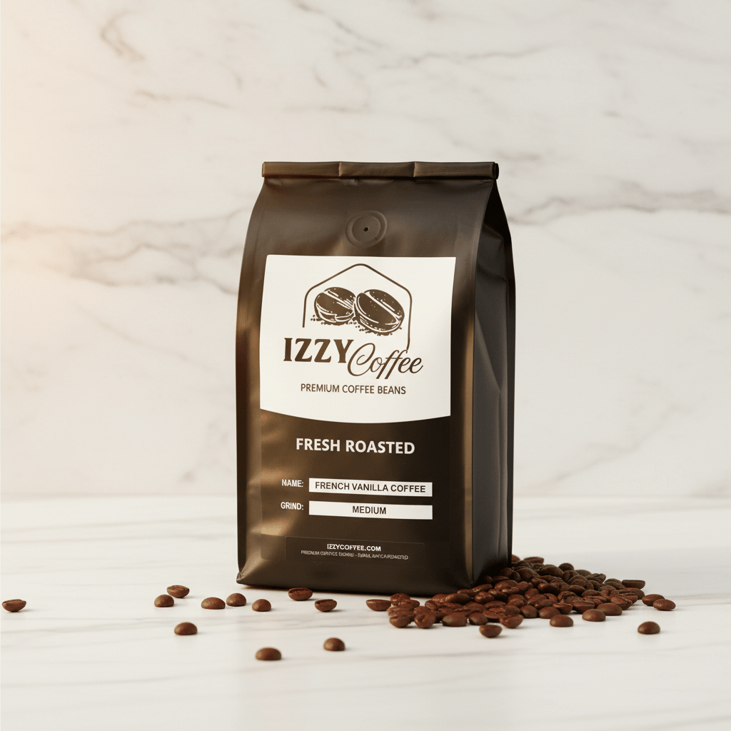 French Vanilla Coffee Izzy Coffee fresh roasted coffee lifestyle image for brewing and gifting