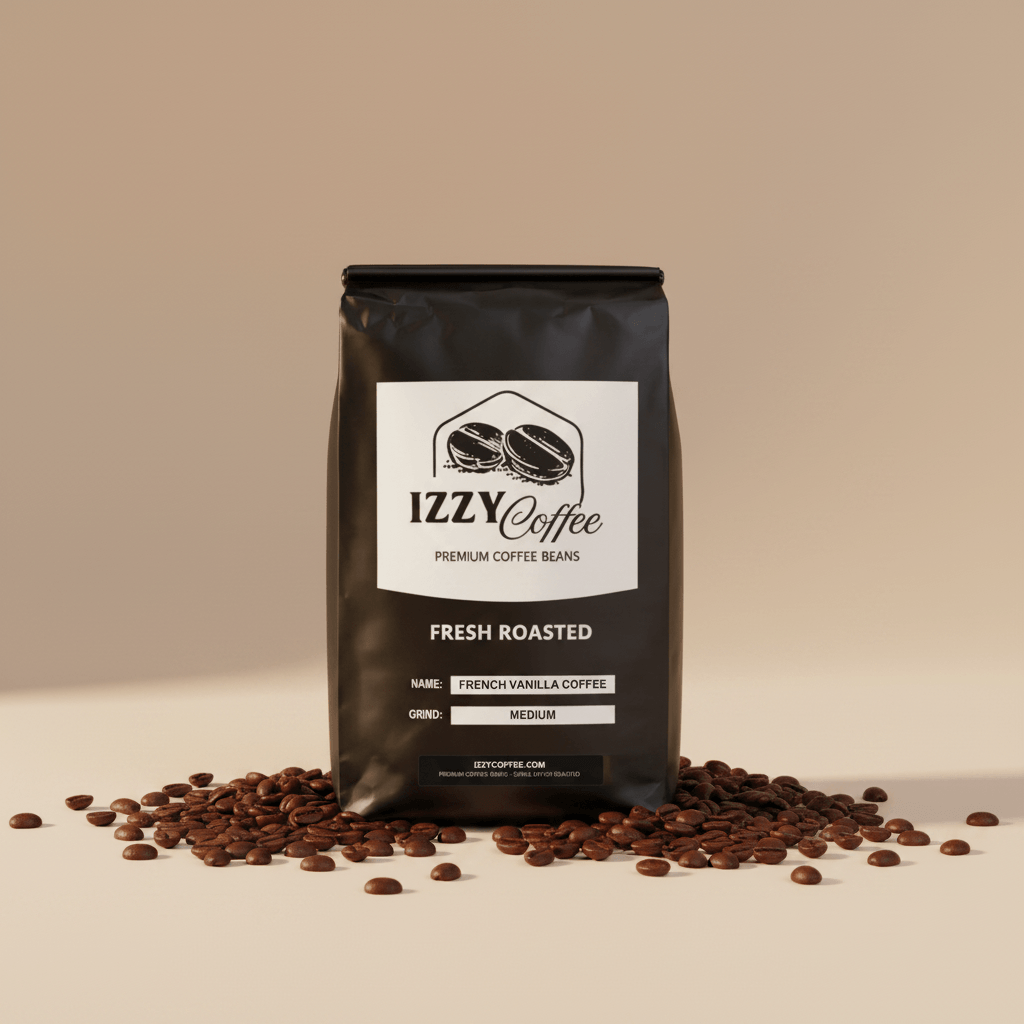 French Vanilla Coffee Izzy Coffee fresh roasted coffee lifestyle image for brewing and gifting