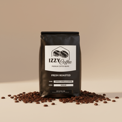 French Vanilla Coffee Izzy Coffee fresh roasted coffee lifestyle image for brewing and gifting