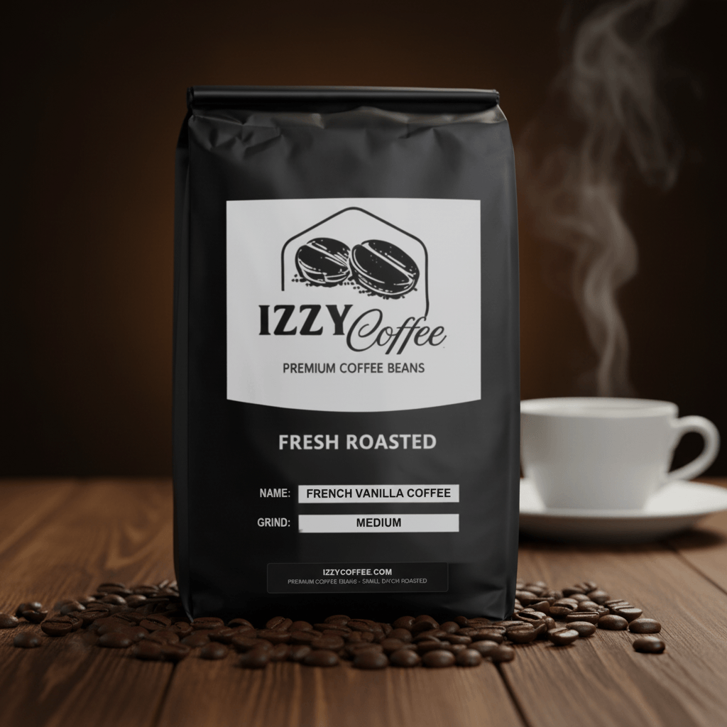 French Vanilla Coffee Izzy Coffee fresh roasted coffee lifestyle image for brewing and gifting