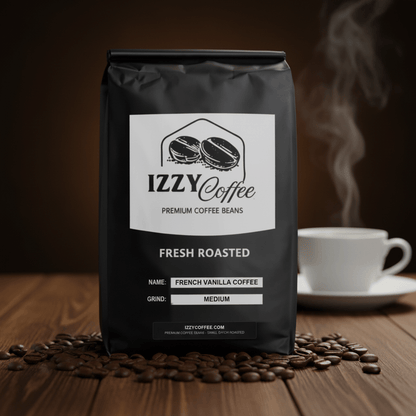 French Vanilla Coffee Izzy Coffee fresh roasted coffee lifestyle image for brewing and gifting