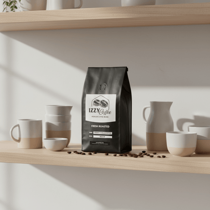 French Vanilla Coffee Izzy Coffee fresh roasted coffee lifestyle image for brewing and gifting