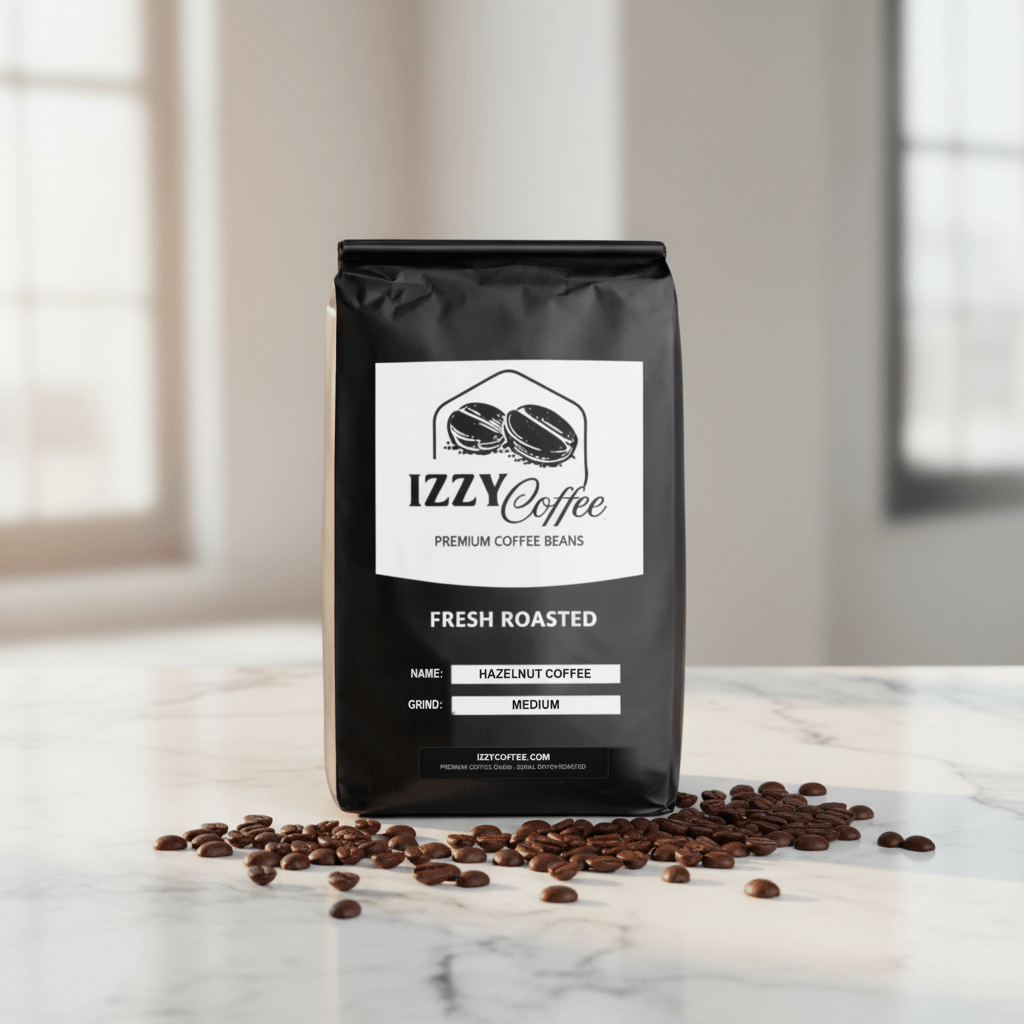 Hazelnut Coffee Izzy Coffee fresh roasted coffee lifestyle image for brewing and gifting