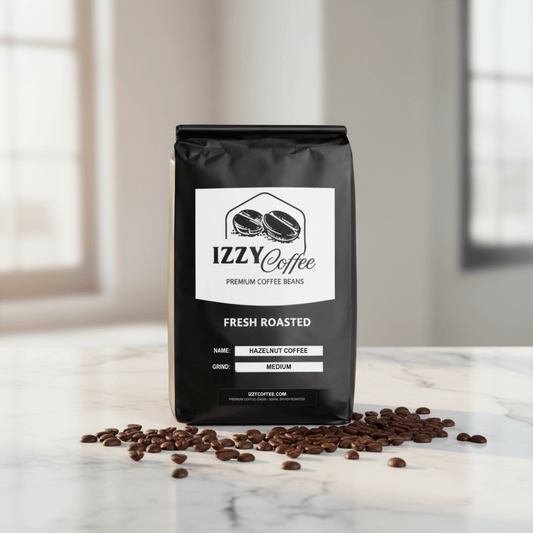 Hazelnut Coffee Izzy Coffee fresh roasted coffee lifestyle image for brewing and gifting