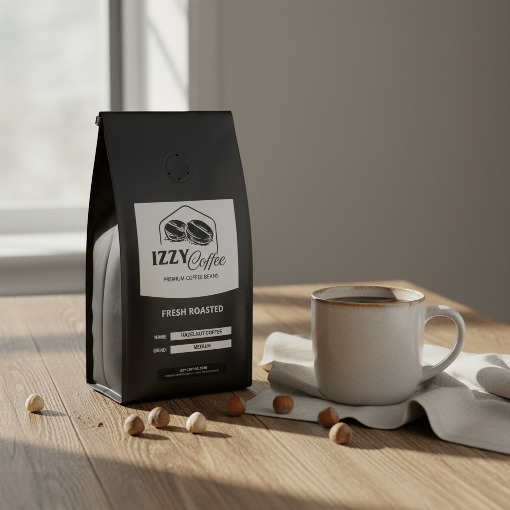Hazelnut Coffee Izzy Coffee fresh roasted coffee lifestyle image for brewing and gifting