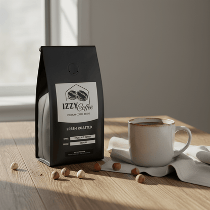 Hazelnut Coffee Izzy Coffee fresh roasted coffee lifestyle image for brewing and gifting