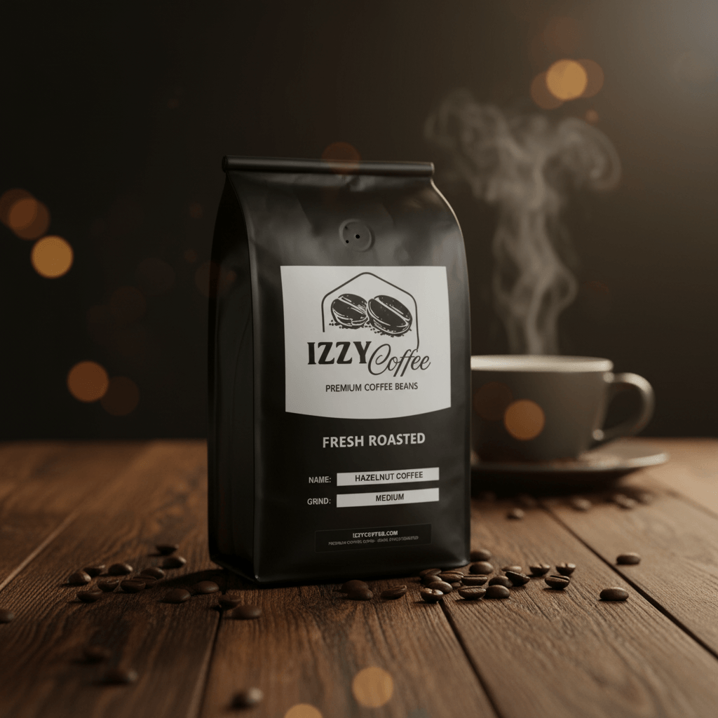Hazelnut Coffee Izzy Coffee fresh roasted coffee lifestyle image for brewing and gifting