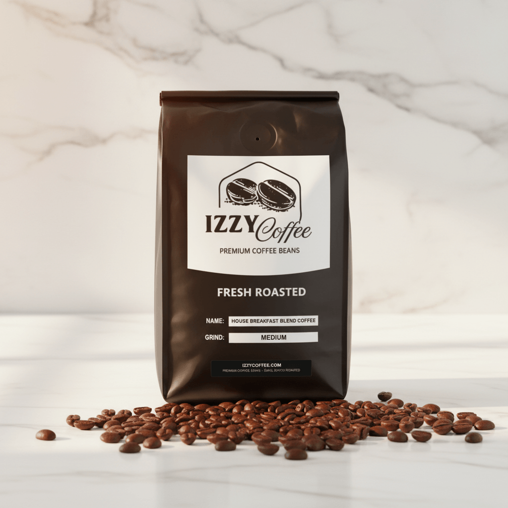 House Breakfast Blend Coffee Izzy Coffee fresh roasted coffee lifestyle image for brewing and gifting