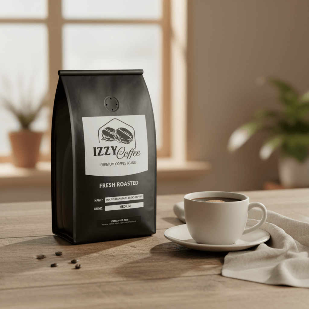 House Breakfast Blend Coffee Izzy Coffee fresh roasted coffee lifestyle image for brewing and gifting
