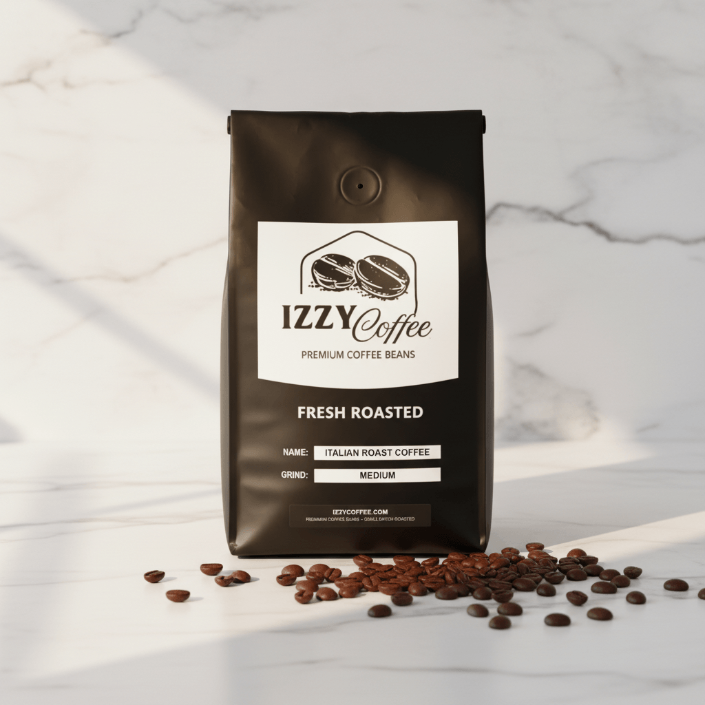 Italian Roast Coffee Izzy Coffee fresh roasted coffee lifestyle image for brewing and gifting