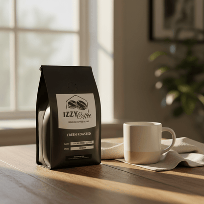 Italian Roast Coffee Izzy Coffee fresh roasted coffee lifestyle image for brewing and gifting