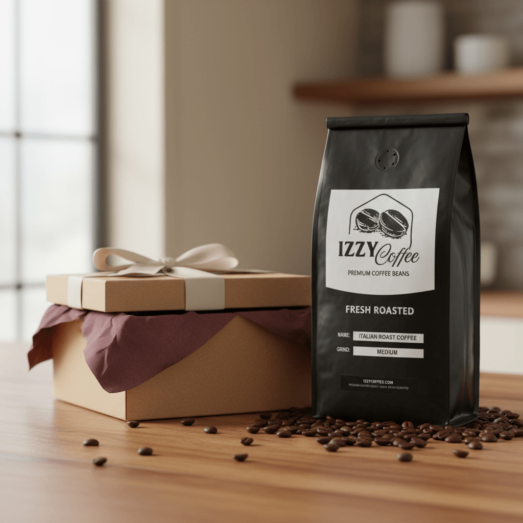 Italian Roast Coffee Izzy Coffee fresh roasted coffee lifestyle image for brewing and gifting
