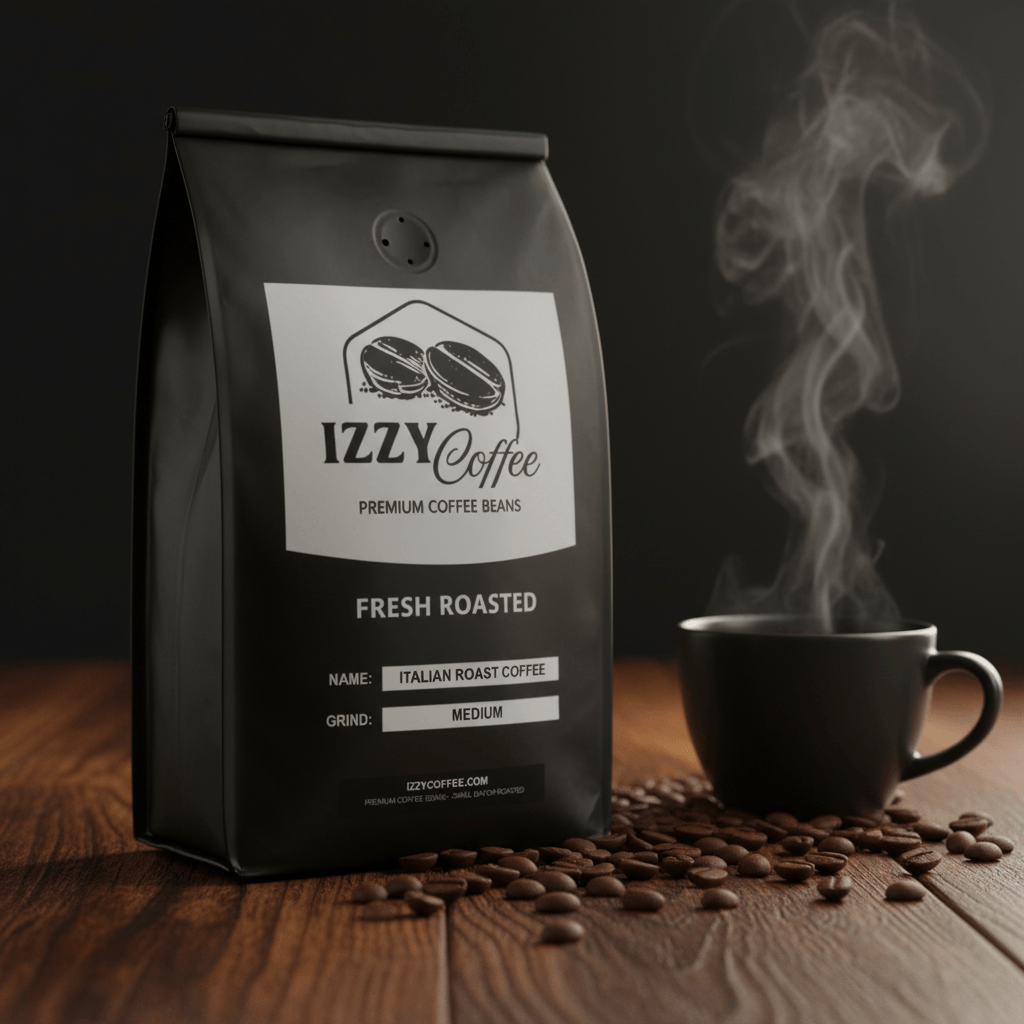 Italian Roast Coffee Izzy Coffee fresh roasted coffee lifestyle image for brewing and gifting