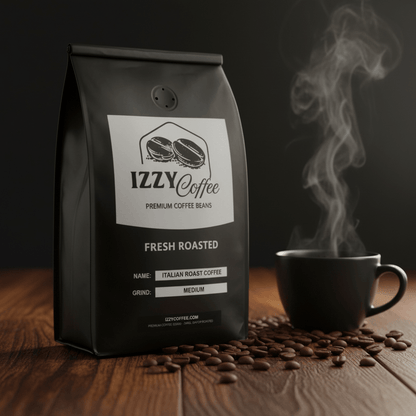 Italian Roast Coffee Izzy Coffee fresh roasted coffee lifestyle image for brewing and gifting