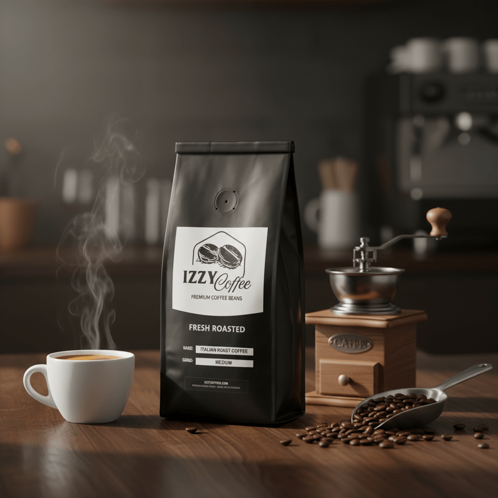 Italian Roast Coffee Izzy Coffee fresh roasted coffee lifestyle image for brewing and gifting
