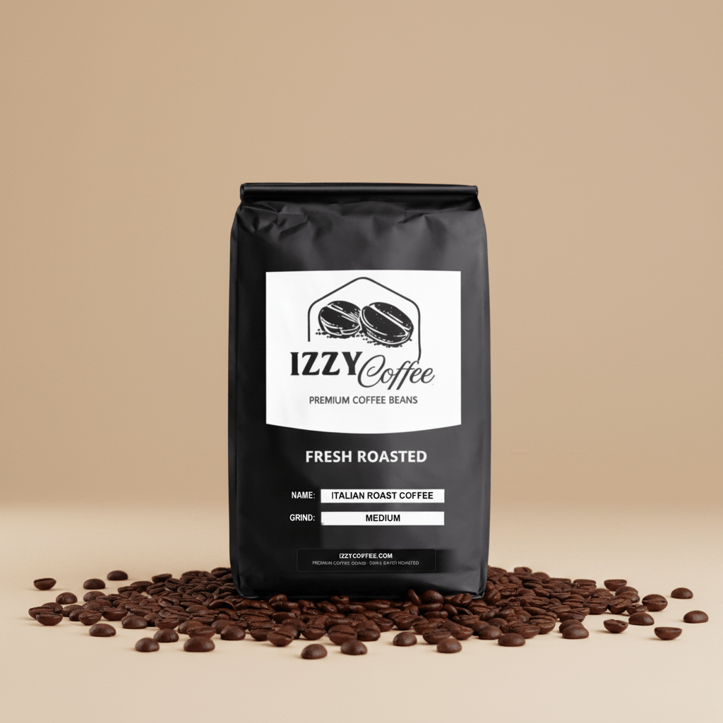 Italian Roast Coffee Izzy Coffee fresh roasted coffee lifestyle image for brewing and gifting