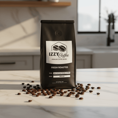 Max Caffeine Blend Coffee Izzy Coffee fresh roasted coffee lifestyle image for brewing and gifting