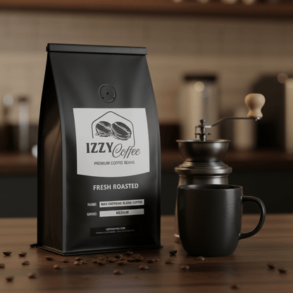 Max Caffeine Blend Coffee Izzy Coffee fresh roasted coffee lifestyle image for brewing and gifting