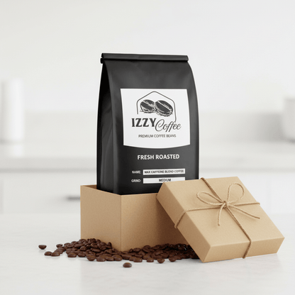 Max Caffeine Blend Coffee Izzy Coffee fresh roasted coffee lifestyle image for brewing and gifting