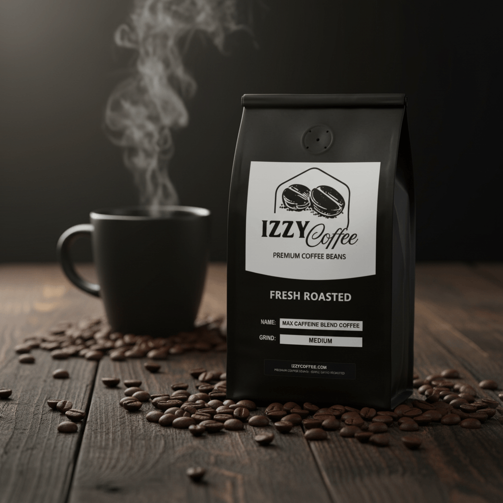 Max Caffeine Blend Coffee Izzy Coffee fresh roasted coffee lifestyle image for brewing and gifting