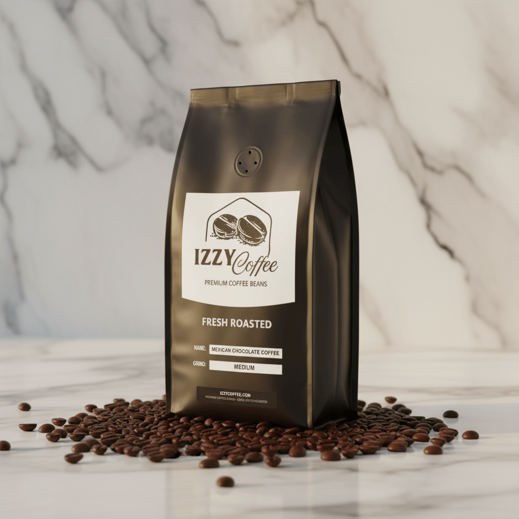 Mexican Chocolate Coffee Izzy Coffee fresh roasted coffee lifestyle image for brewing and gifting
