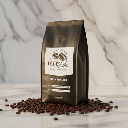 Mexican Chocolate Coffee Izzy Coffee fresh roasted coffee lifestyle image for brewing and gifting