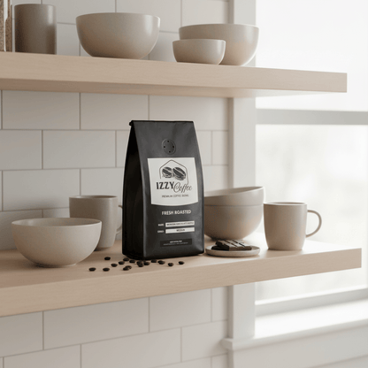 Mexican Chocolate Coffee Izzy Coffee fresh roasted coffee lifestyle image for brewing and gifting