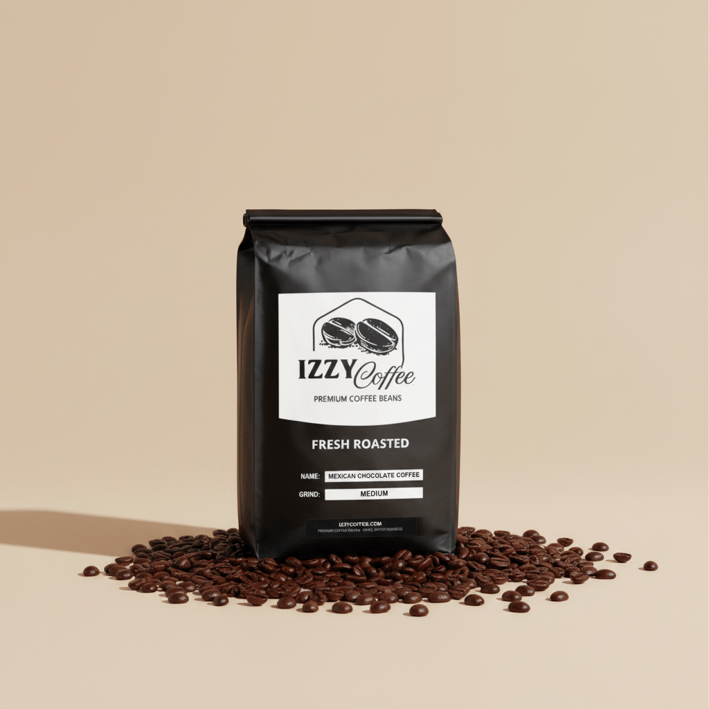 Mexican Chocolate Coffee Izzy Coffee fresh roasted coffee lifestyle image for brewing and gifting