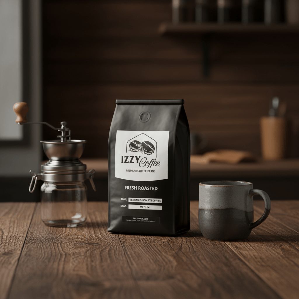 Mexican Chocolate Coffee Izzy Coffee fresh roasted coffee lifestyle image for brewing and gifting