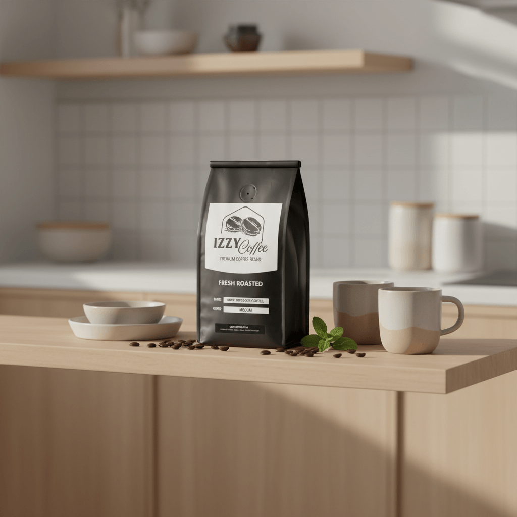 Mint Infusion Coffee Izzy Coffee fresh roasted coffee lifestyle image for brewing and gifting