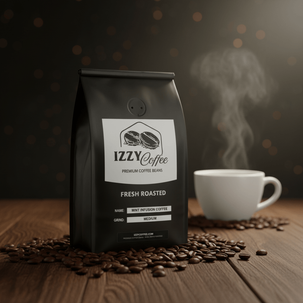 Mint Infusion Coffee Izzy Coffee fresh roasted coffee lifestyle image for brewing and gifting