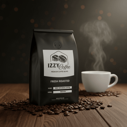 Mint Infusion Coffee Izzy Coffee fresh roasted coffee lifestyle image for brewing and gifting