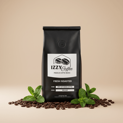 Mint Infusion Coffee Izzy Coffee fresh roasted coffee lifestyle image for brewing and gifting