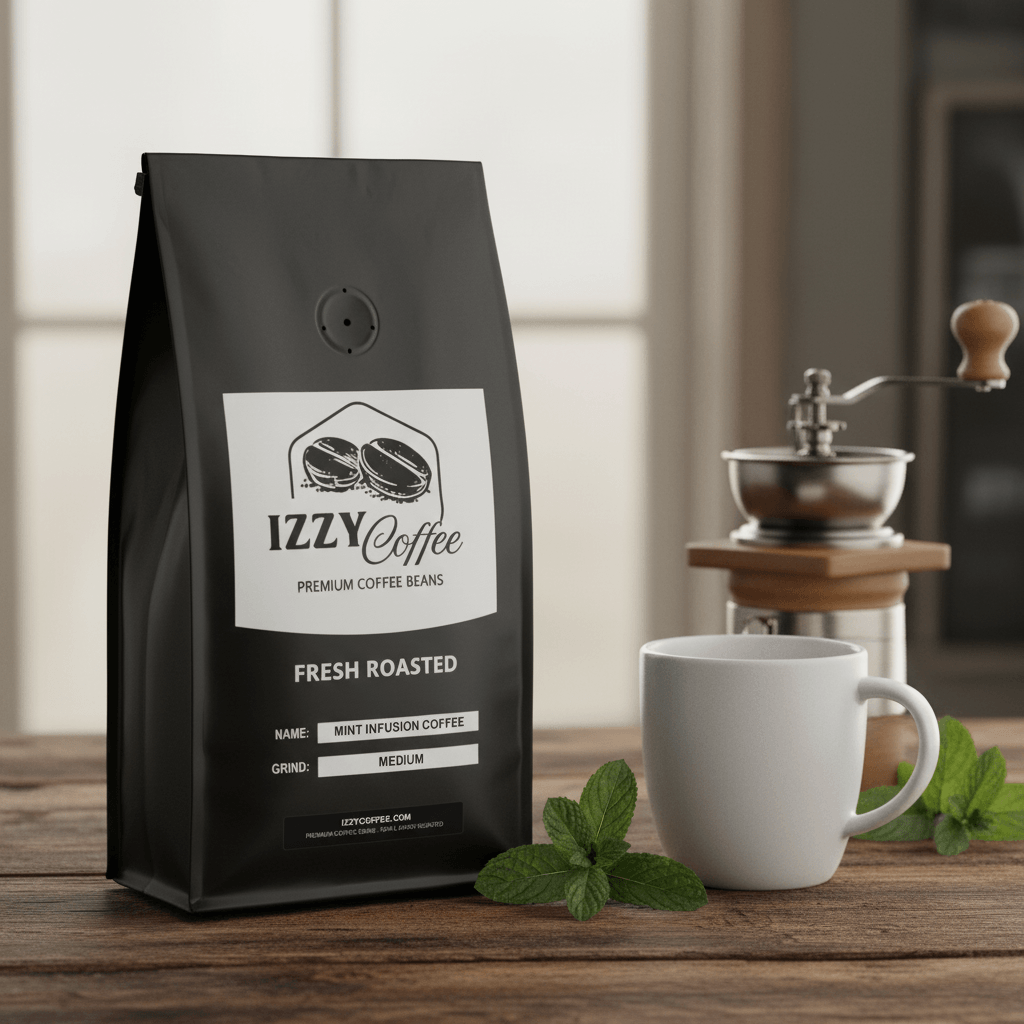Mint Infusion Coffee Izzy Coffee fresh roasted coffee lifestyle image for brewing and gifting