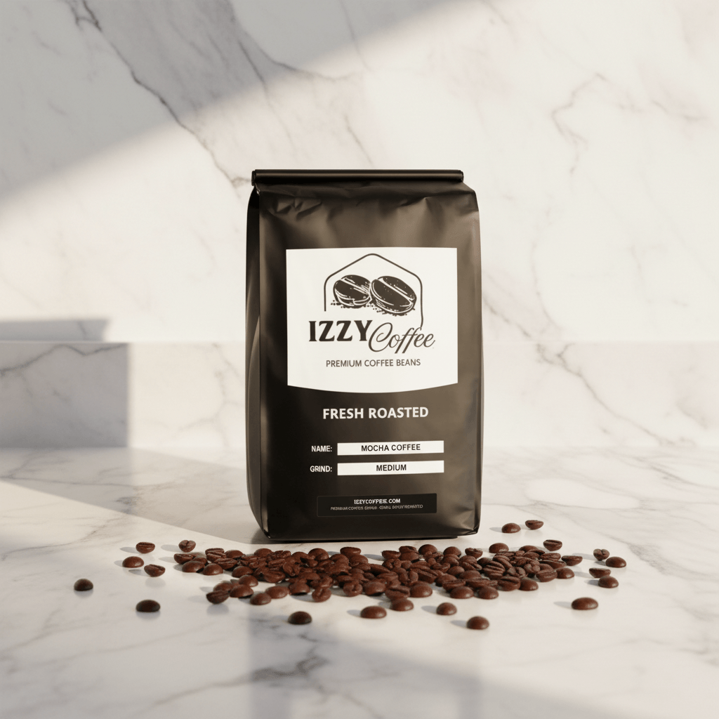 Mocha Coffee Izzy Coffee fresh roasted coffee lifestyle image for brewing and gifting
