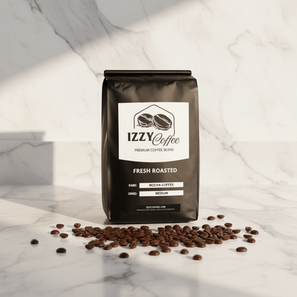 Mocha Coffee Izzy Coffee fresh roasted coffee lifestyle image for brewing and gifting