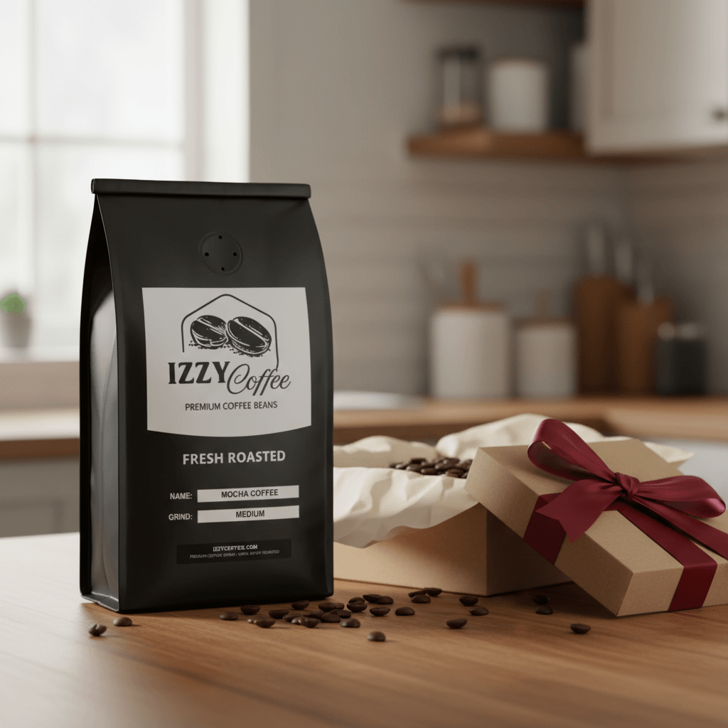 Mocha Coffee Izzy Coffee fresh roasted coffee lifestyle image for brewing and gifting
