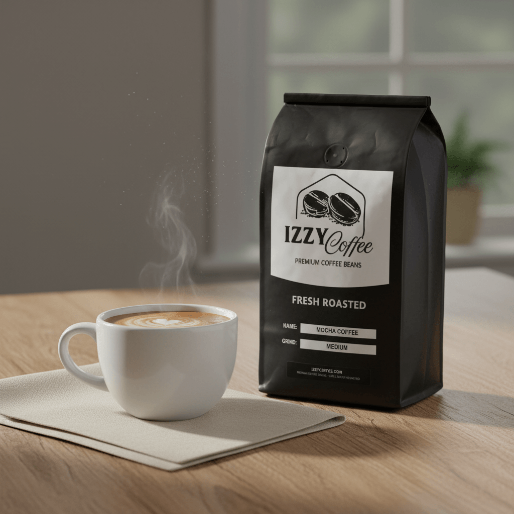 Mocha Coffee Izzy Coffee fresh roasted coffee lifestyle image for brewing and gifting
