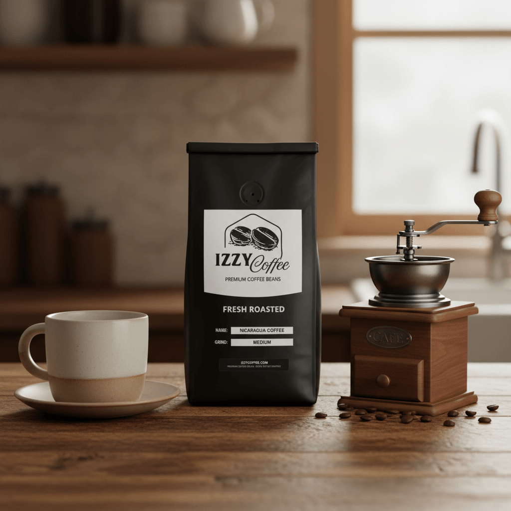Nicaragua Coffee Izzy Coffee fresh roasted coffee lifestyle image for brewing and gifting